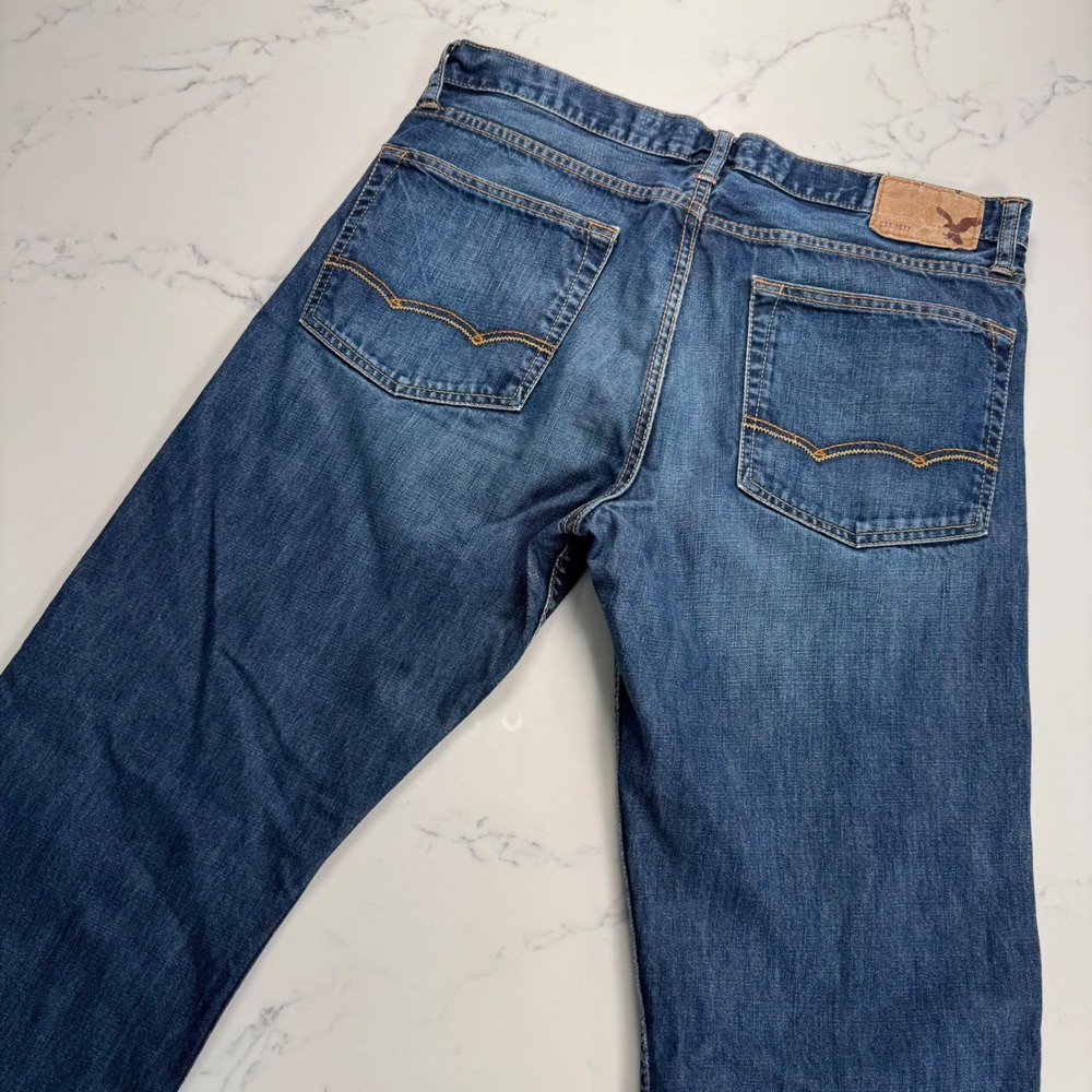 American‎ Eagle Mens Y2K Relaxed Straight Jeans Blue Denim Normcore W36 L33